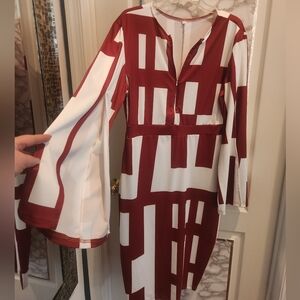 Red and White Geometric Dress